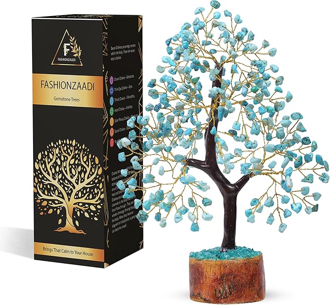 FASHIONZAADI Turquoise Crystal Tree of Life, Feng Shui Decor, Chakra Gem Tree, Crystal Positive Energy, Spiritual Decor, and Gifts for Women