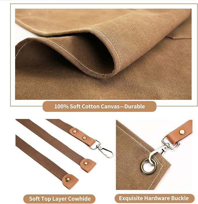 ZOMAO Chef Apron, Cotton Canvas Cross Back Apron with Pockets for Women and Men,Adjustable Strap and Large Pockets Apron,Kitchen Cooking Baking Bib Apron