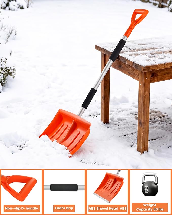 Snow Shovel for Driveway, 43" to 50" Retractable Detachable Lightweight Plastic Snow Shovels with D-Grip Handle, Large Capacity, Ideal for Women & Seniors, Garden/Car/Outdoor Use