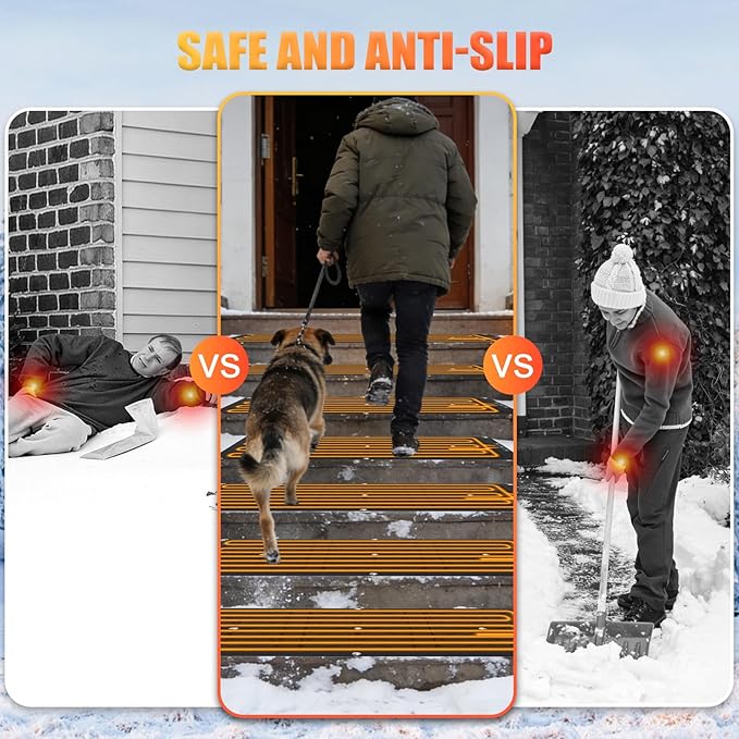 10" x 30" Heated Snow Melting Mat, 7mm Thickening Anti-Slip Rubber Snow and Ice Melting Mat, Electric Winter Heating Mat for Outdoor Steps,Stairs,Sidewalks,Walkways (Pack of 1)