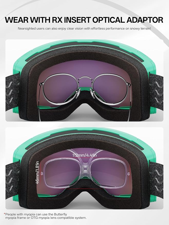 KAPVOE Ski Goggles Photochromic & Color Anti-fog UV400 Protection OTG Snowboard goggles Suitable for Men Women K722