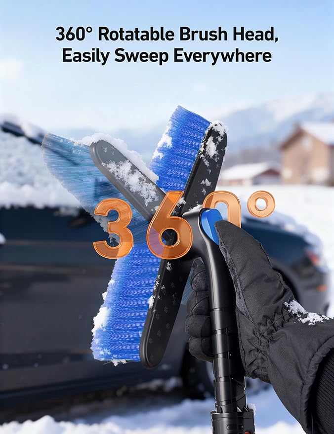 AstroAI 62.4" Ice Scrapers for Car Windshield and Extendable Snow Scraper with Foam Grip and 360° Pivoting Brush Head for Christmas Car Auto Truck SUV(Blue)