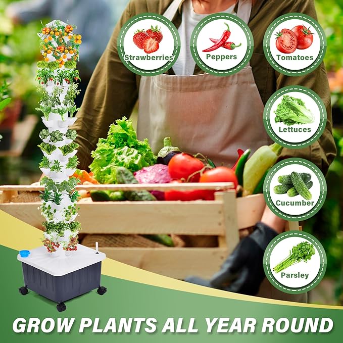 Hydroponics Tower, 14-Layer 70 Slots Hydroponic Fruit Tower with Pumb, Plants Germination Kit Indoor Vertical Planter for Apartment Detached House