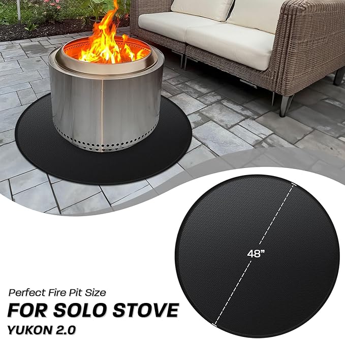 48" Fire Pit Mat for Solo Stove Yukon, Round Fireproof Under Grill Mats for Outdoor Grill, Portable Camping Stove Mat for Solo Stove Accessories