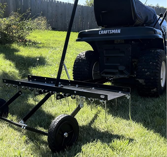 YITAMOTOR 40 Inch Tow Behind Dethatcher, Lawn Dethatcher Rake with 20 Spring Steel Tines & Lift Handle for ATV or Mover Tractors, Tow Behind Lawn Rakes for Lawn Garden Farm Grass