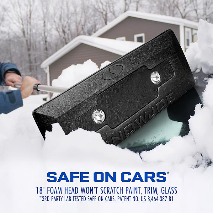 Snow Joe SJBLZD-LED-BLK 4-In-1 Telescoping Snow Broom + Ice Scraper, 18-Inch Scratch Free Foam Head, w/ LED Headlights, Black