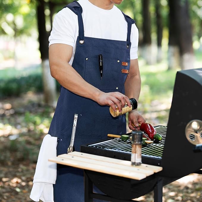 Tosewever Work Aprons for Men with Large Pockets, Canvas Cross Back Heavy Duty Adjustable Tool Aprons for Chef Cooking BBQ
