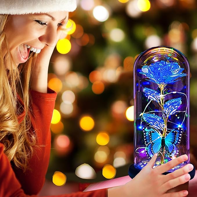 Valentines Day Gifts for Her,Valentines Day Rose Flowers Gifts for Mom Girlfriend Women Wife,Birthday Gifts for Women, Valentines for Her,Glass Flowers Light Up Rose Gifts for Mom,Blue Rose