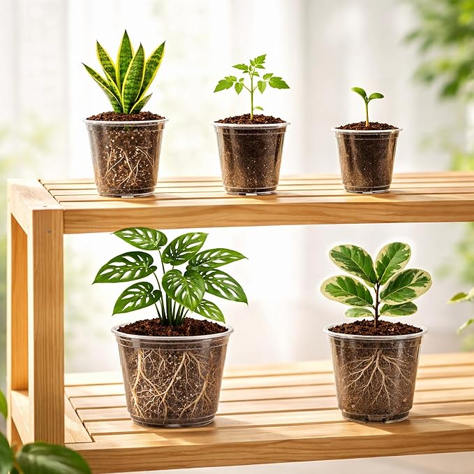 20 Pack 8/6/5/4/3.5 Inch Reinforced Large Clear Nursery Pots with Drainage Hole, Transparent Variety Pack Plastic Plant Pot for Vegetable Propagation, Root Cutting, Seed Starting