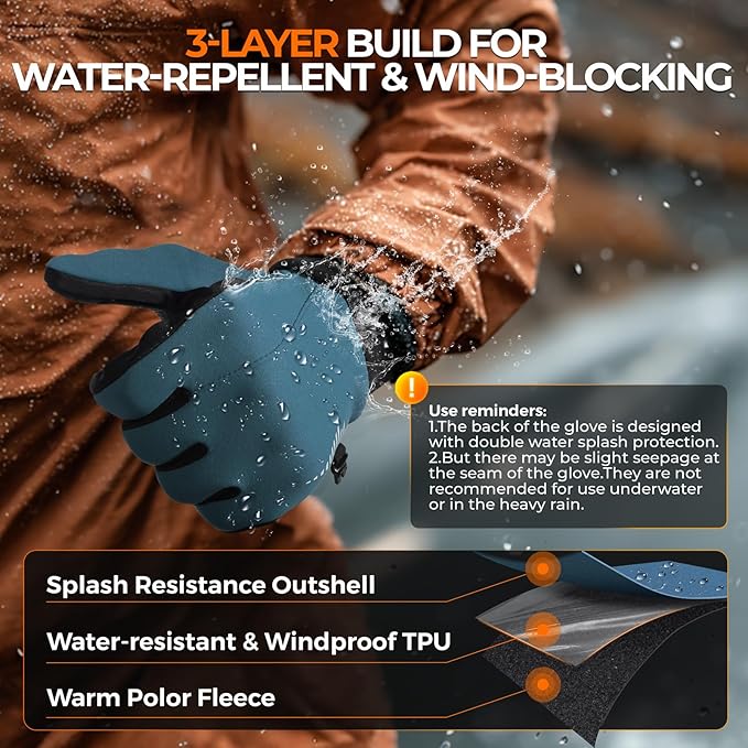 rivmount Winter Gloves Women Men, Cold Weather Touch Screen Liner Glove, Windproof 3-Layers, for Running, Cycling, Biking, Hiking, Driving