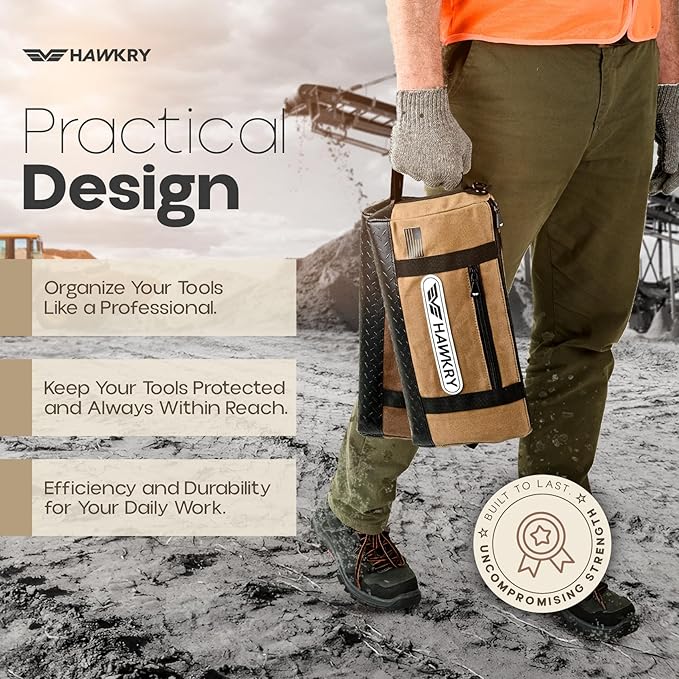 HAWKRY Heavy Duty Canvas Tool Bag Set of 2 – Waterproof Canvas Zipper Pouch, Garden Tool Bag, Construction Bags Heavy Duty, Small Zipper Pouch, Motorcycle Tool, Multipurpose Fishing Bag