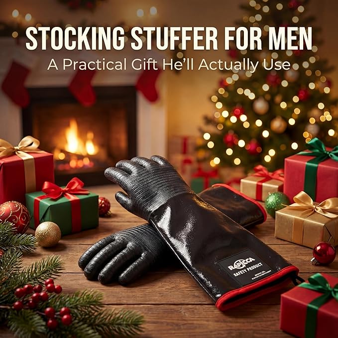 RAPICCA 700°F Heat Resistant BBQ Grill Gloves, Oil Resistant & Waterproof for Smoking, Grilling, Cooking, Deep Frying Turkey, Handling Hot Greasy Meat | Great Stocking Stuffers for Men