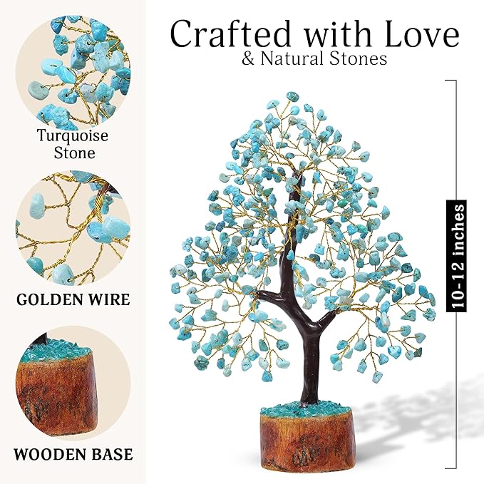 FASHIONZAADI Turquoise Crystal Tree of Life, Feng Shui Decor, Chakra Gem Tree, Crystal Positive Energy, Spiritual Decor, and Gifts for Women