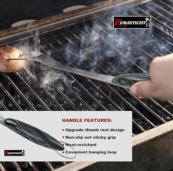 ROMANTICIST 4pc Heavy Duty Grill Accessories for Top Chef - Professional Grill Tools Set & Basic BBQ Tools for Backyard Restaurant Outdoor Kitchen - Deluxe Grill Gift for Dad on Father’s Day Christmas