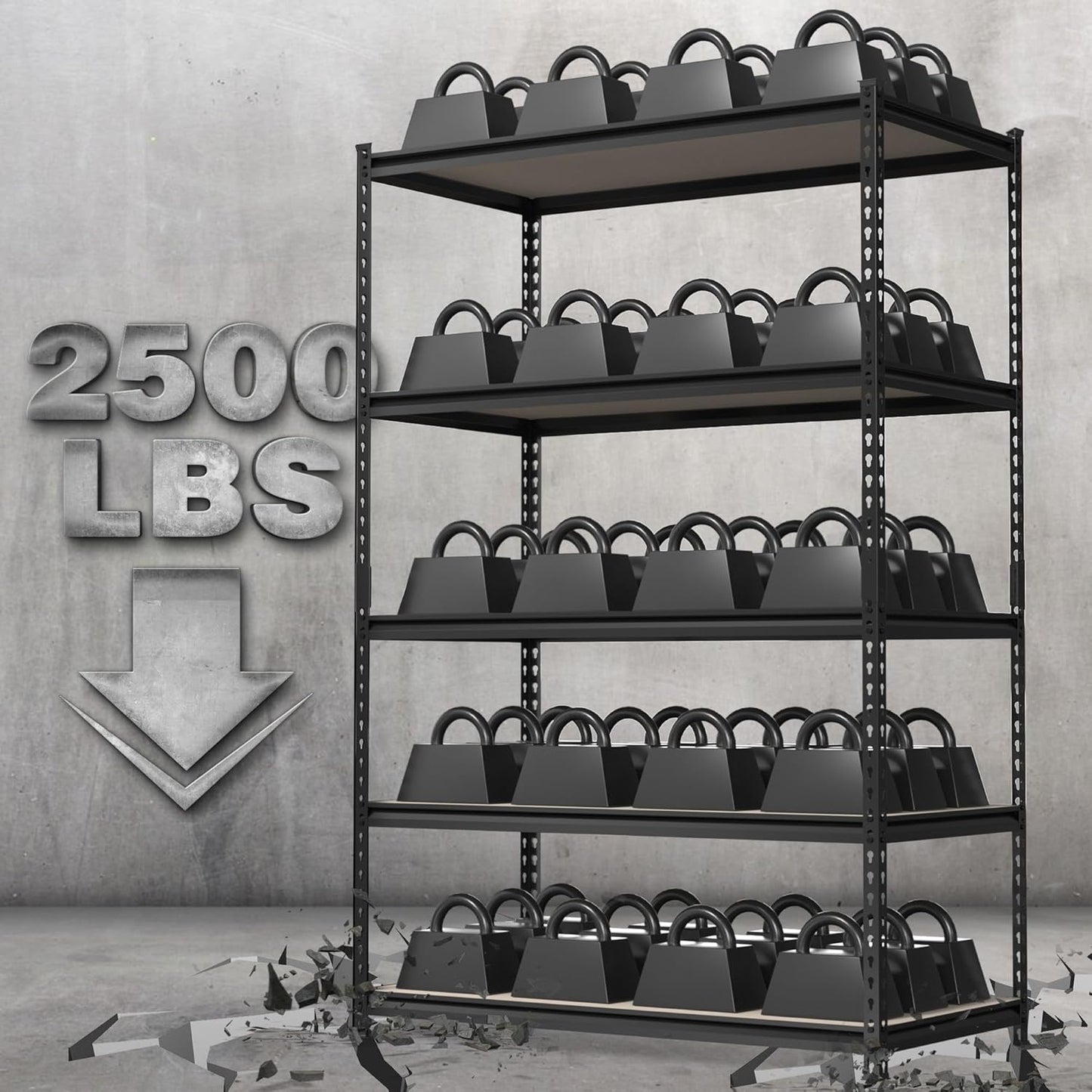 WORKPRO 5-Tier Metal Garage Shelving, 48”W x 24”D x 72”H, Adjustable Storage Rack, Heavy Duty Shelf with Particle Board, 2500 lbs Load Capacity (Total) for Garage, Basement, Warehouse, Kitchen