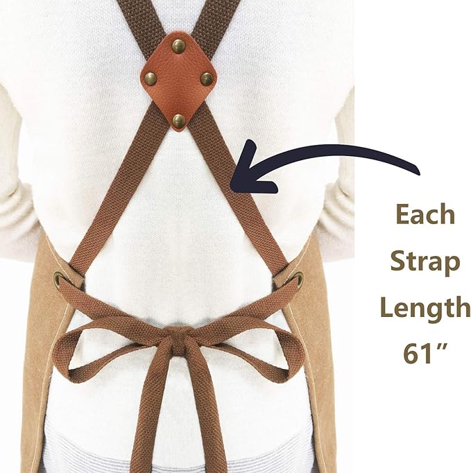 AFUN Chef Aprons for Men Women with Oversized Pockets, 16-Ounce Cotton Canvas Cross Back Heavy Duty Work Apron (Brown)