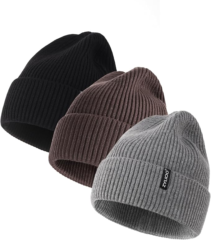 Zylioo Oversize Beanie Hats, XXL Big Size Ribbed Knit Cuffed Winter Hat for Cold Weather, Warm Skull Watch Cap