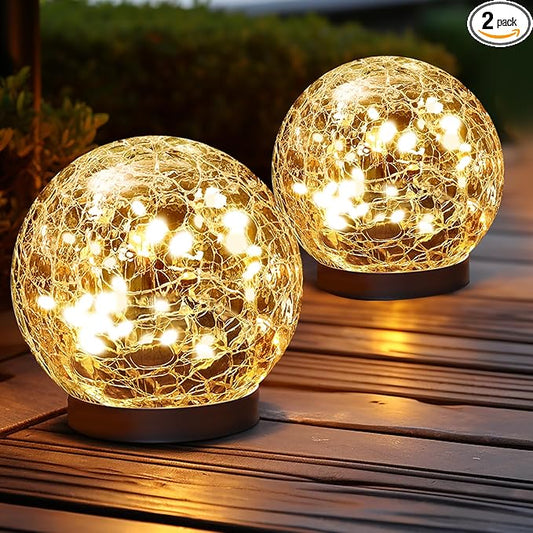Solar Globe Lights Outdoor Waterproof-Solar Balls Garden-Cracked Glass Ball Solar Lights Outdoor-Solar Orbs Outside-Outdoor Decorations Patio & Yard Lawn Backyard Decor (GUO-XBQ-5-5-5)