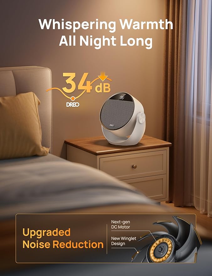 DREO Space Heater 1500W, 60° Adjustable Tilt, 10.5ft/s Portable Electric Heaters for Indoor Use with Thermostat, 8 Safety Protections, 3 Modes, Remote, Quiet Desk Heater for Bedroom, Office, White