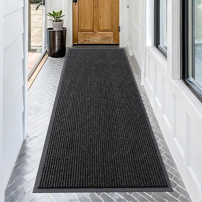 OLANLY Front Door Mat Indoor Outdoor Entrance, Waterproof Heavy Duty Doormat, Fade Resistant, Low Profile, Easy Clean Patio Porch Welcome Floor Mats for Entry, 71x34, Off-Black