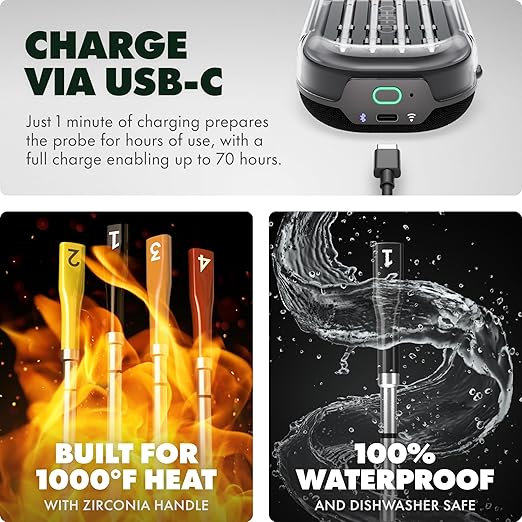 CHEF iQ Sense | Smart Wireless Meat Thermometer | 4 Ultra-Thin Probes | WiFi Unlimited Range | 1000°F Heat Safe | 5 Sensors | BBQ, Grill, Oven, Smoker, Air Fryer | Gen3