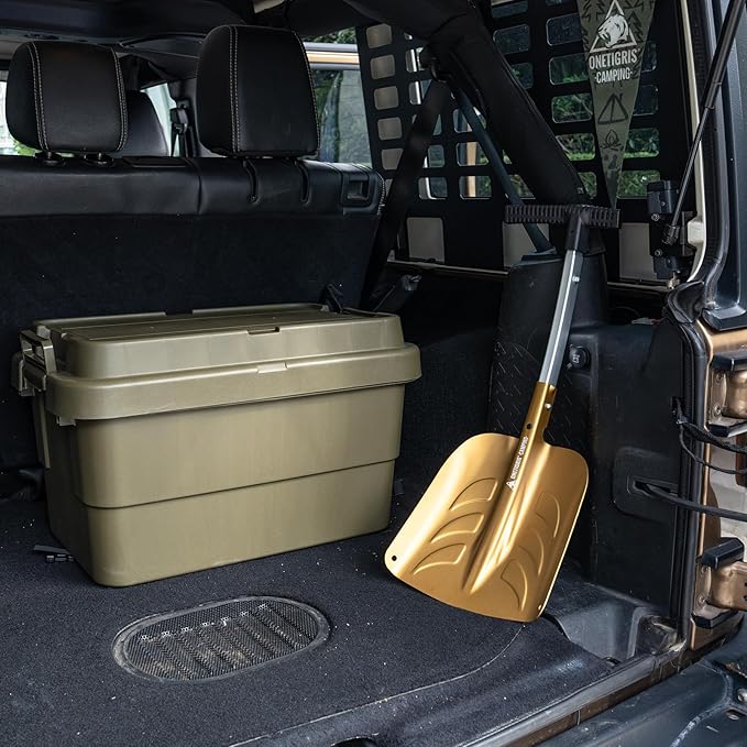 OneTigris Snow Shovel, Collapsible Aluminum Alloy with Ice Scraper Brush - Portable Folding Shovel for Camping, Car Emergency, Winter Outdoor - 25.98" Lightweight Durable Design (Coyote Brown)