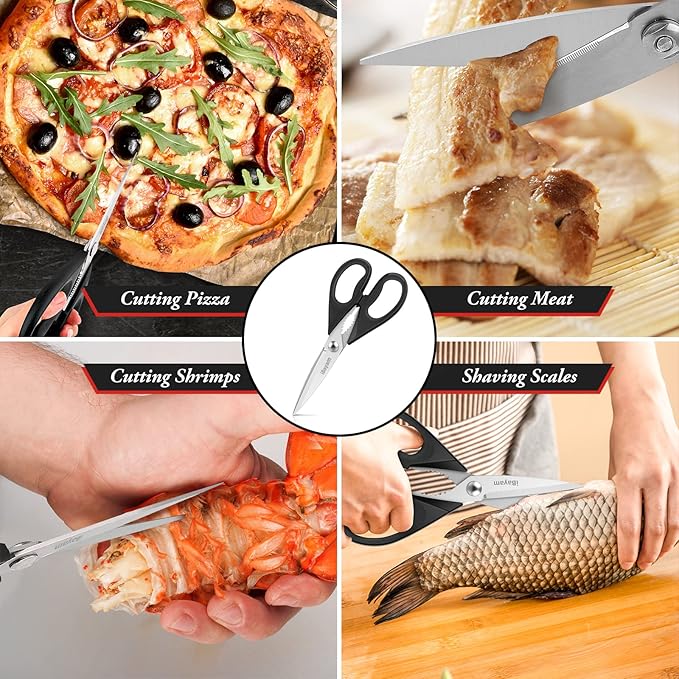 iBayam All Purpose Kitchen Scissors, Kitchen Shears with Protective Sheath Durable Stainless Steel Sharp Scissors, Dishwasher Safe, Soft Grip Handle for Cooking Food Herb Pizza Salad Seafood, 8.5 Inch