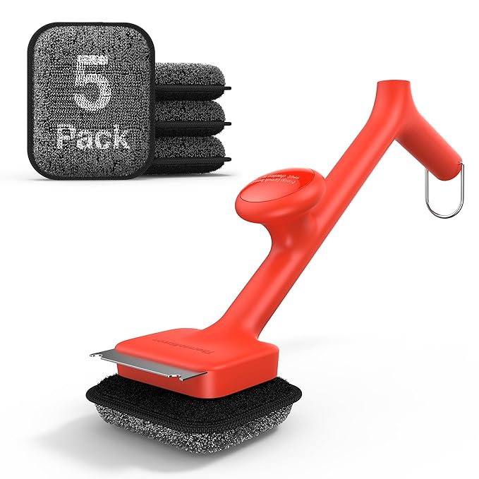 ThermoMaven BBQ Grill Brush Bristle Free - 17" Safe Steam Grill Cleaner Brush with Scraper and 5 Brush Heads for Porcelain/Gas/Charcoal Grill Outdoor Grill Barbecue Cleaner