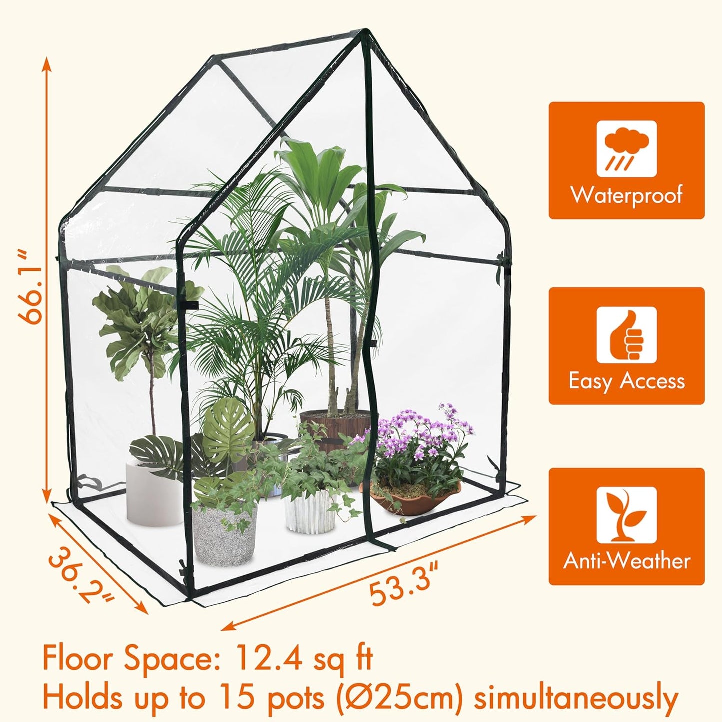 Gardzen Mini Greenhouse Heavy Duty Portable Green House, Clear Tent Small Greenhouse for Indoor Outdoor Plants 36.2”(L) x53.3”(W) x66.1”(H)