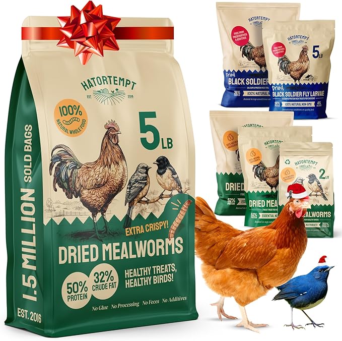 Hatortempt Dried Mealworms - 5 Lb, Non-GMO & Organic - High-Protein Mealworms for Wild Birds & Ducks, Chicken & Bird Food