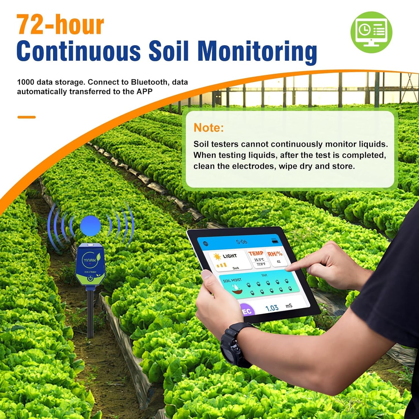 pH Moisture Meter Smart Soil Test Kit Garden pH Meter Hygrometer pH Conductivity Meter for Hydroponic 8 in 1 Farm pH Moisture pH Moisture EC Fertility Salt Sunlight Air Humidity Temp Tester