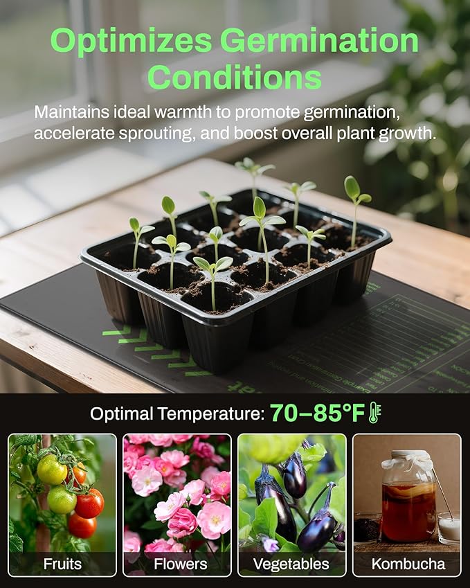 BN-LINK Seedling Heat Mat with Thermostat Controller Combo Set, 10" x 20.75" Plant Heating Mat for Seed Starting with Temperature Control for Indoor Growing, Plants Germination, ETL Listed