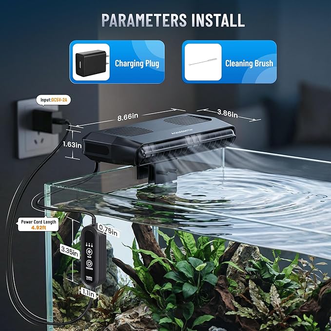 Aquarium Fan,Ultra-Quiet Fish Tank Cooler,More Powerful,Cooling Effect 3-7℉ with 3 Speed Modes Adjustable Applicable Aquariums with or Without Edges, for Axolotl Seawater Freshwater Coral Grass Tank