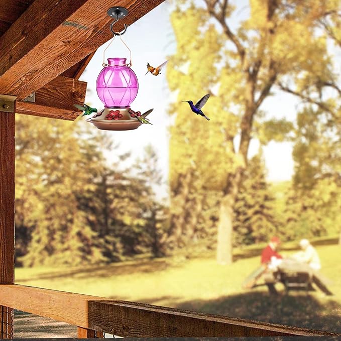 BOLITE Hummingbird Feeders for Outdoors Hanging, Glass Hummingbird Feeder, Wild Bird Feeder with Five Feeding Ports, 20 Ounces, 2 Pack, Purple and Blue, Birthday Gifts for Women Men, Gifts for Mom Dad
