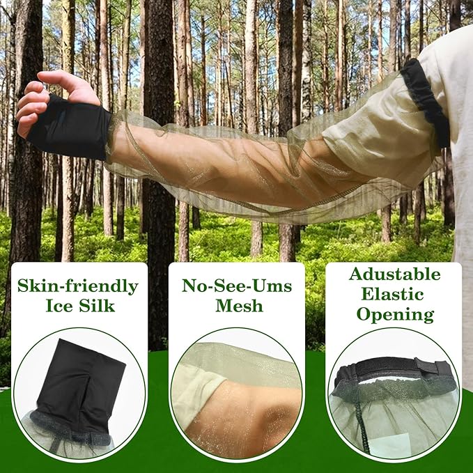 South to East Premium Mosquito Sleeves for Insect, Pack of 2, Fly & Bug Protection | No-See-Um Net for Camping, Hiking, Fishing, Gardening, Safari, Adjustablbe Arm Nettng for Adults, 1 Carrybag