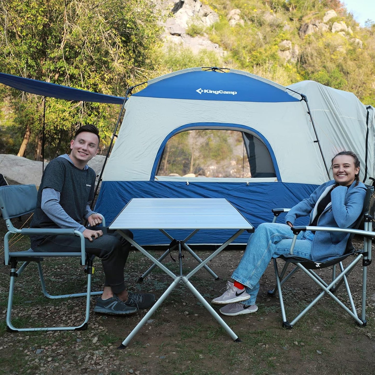 KingCamp Folding Camping Table Aluminum Roll Up Table Oversized Large Camp Table Stable Portable Outdoor Folding Table for Picnic Camping Barbecue Backyard Party,57.4''×31.4''4-6 Person,Support 176lbs