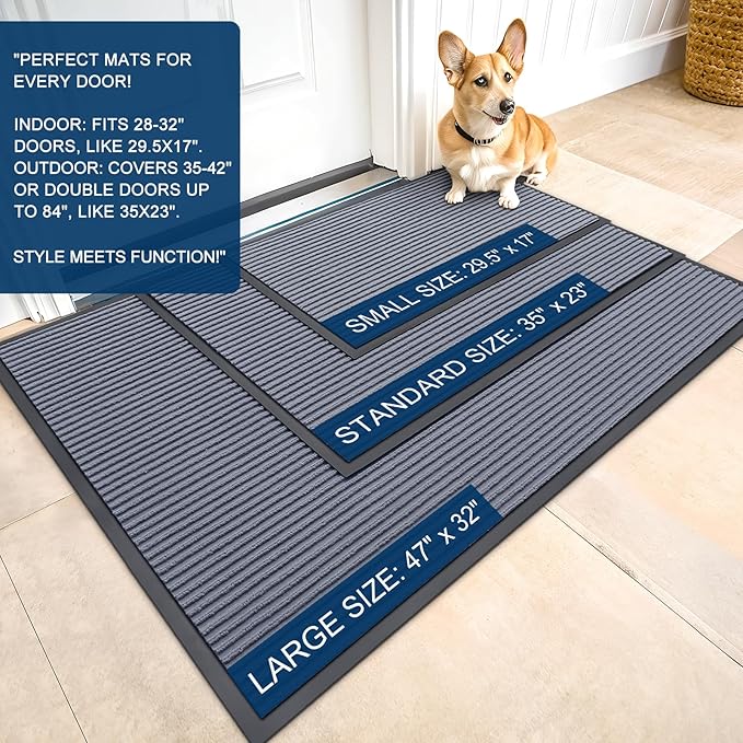 OLANLY Front Door Mat Indoor Outdoor Entrance, Waterproof Heavy Duty Doormat, Fade Resistant, Low Profile, Easy Clean Patio Porch Welcome Floor Mats for Entry, 47x23, Ash Grey