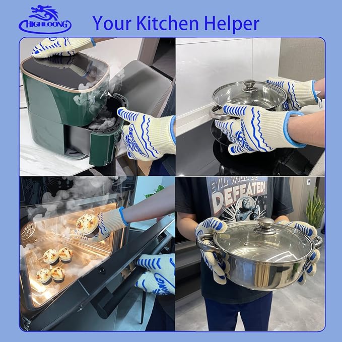 BBQ Gloves, Oven Gloves Original 2 Pack1472℉ Extreme Heat Resistant, Grilling Gloves Silicone Non-Slip Oven Mitts, Kitchen Gloves for BBQ, Grilling, Cooking, Baking