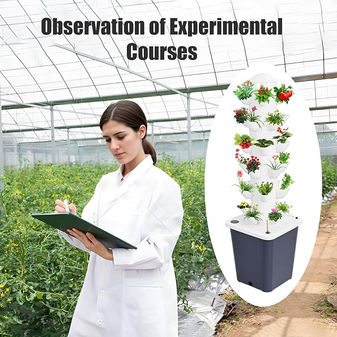 Hydroponic Growing Tower with 10L Tank, 6 Layers 30 Plants Indoor Outdoor Hydroponics Growing System, Soilless Cultivation Herbs Fruits Vegetables Vertical Planter Tower Garden Set Black US