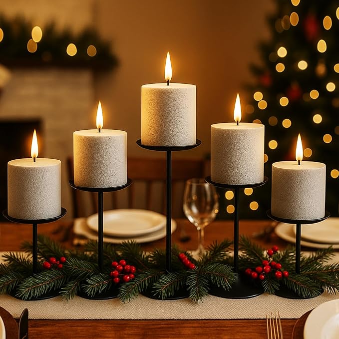 Smtyle Candle Holders for Pillar Candles - Matte Black Christmas Decorations Indoor, Perfect Centerpieces for Tables, Elegant Gift for Home Decorator & Minimalist