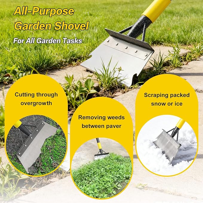 Garden Flat Shovel,60” Ice Scraper,Snow Shovel for Driveway, Stainless Steel Multifunctional Cleaning Shovels Chopper Floor Scraper for Outdoor Walkway Car Snow Ice Weeds Moss Removal