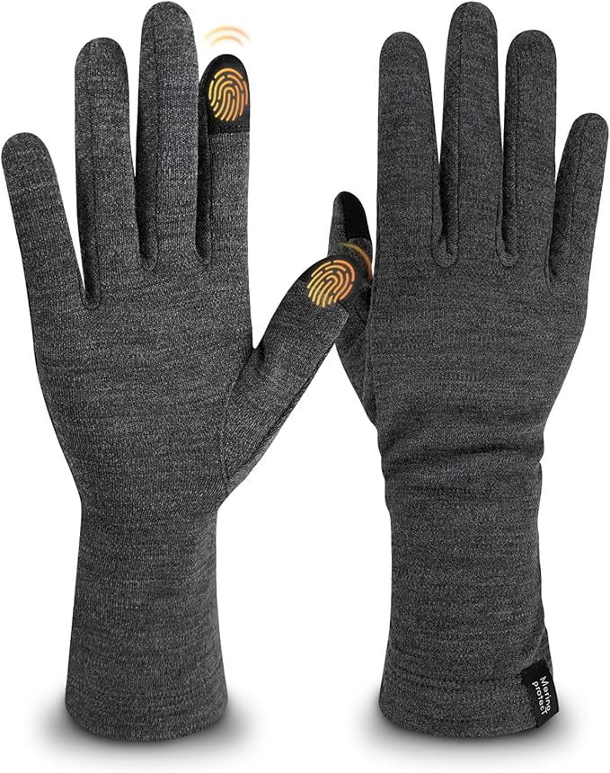 Merino Protect 100% Merino Wool Gloves For Kids Men Women Touch screen Thermal Glove Liners Ski Cold Weather