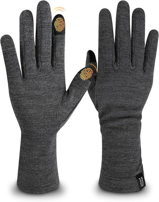 Merino Protect 100% Merino Wool Gloves For Kids Men Women Touch screen Thermal Glove Liners Ski Cold Weather