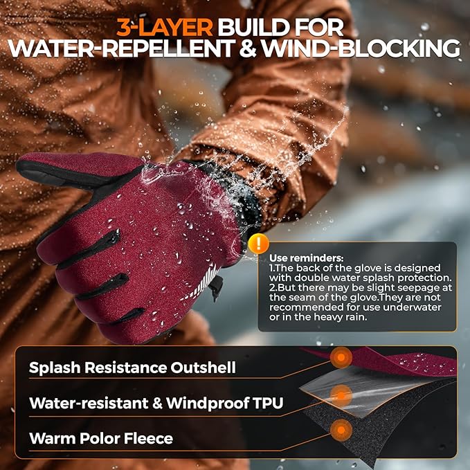 rivmount Winter Gloves Women Men, Cold Weather Touch Screen Liner Glove, Windproof 3-Layers, for Running, Cycling, Biking, Hiking, Driving