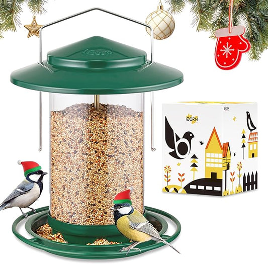 iBorn Metal Bird Feeders for Outdoors Hanging,Wild Bird Feeders for Cardinal,18cm Large Roof&Tray New Green 6 Port (Seed is not Included)