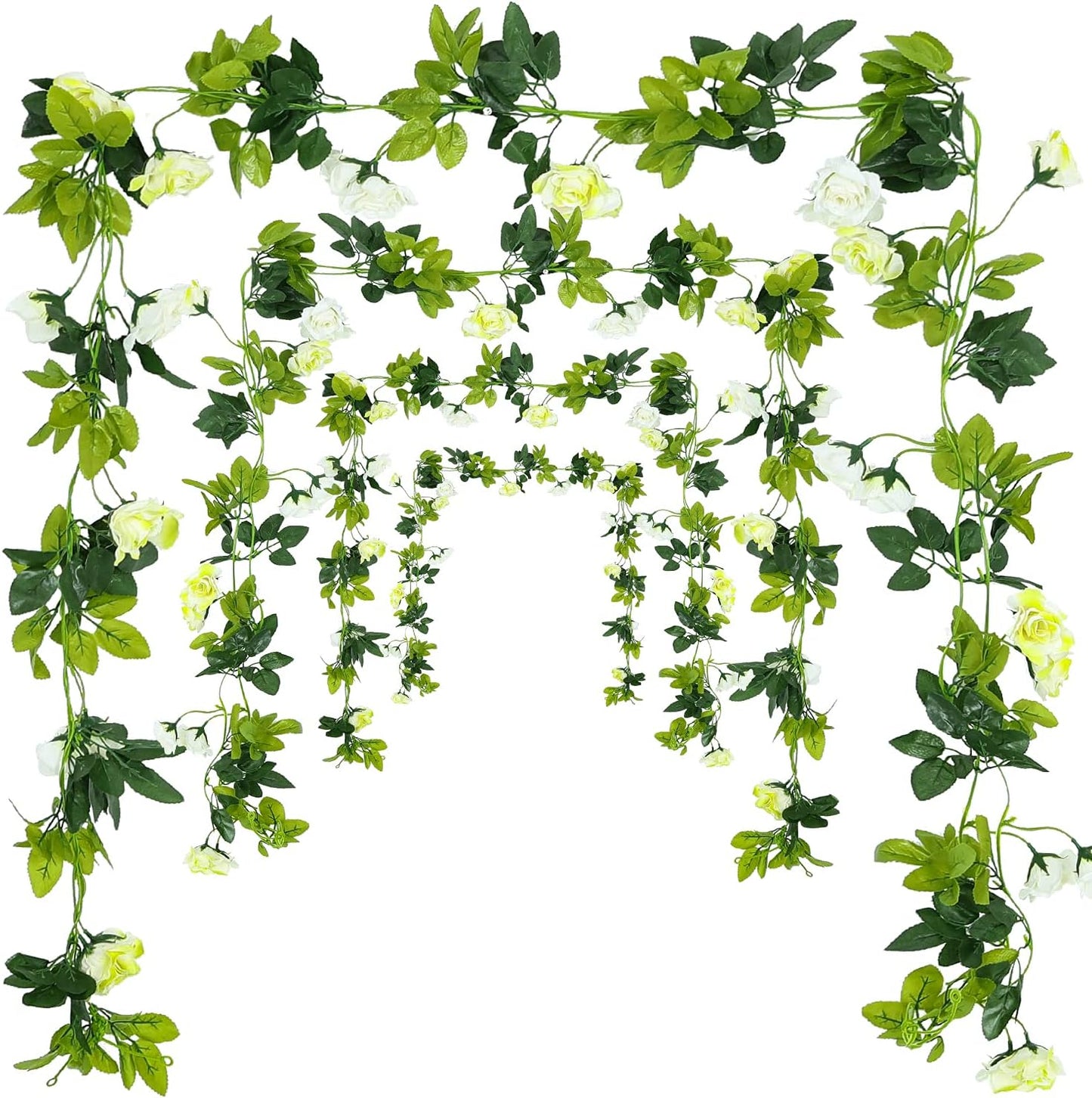 JUSTOYOU 2 Pack (15.8FT) Fake Rose Garland, Artificial Rose Vines Flowers Hanging Silk Rose Vine Wedding Home Backdrop Party Arch Arrangement Decoration