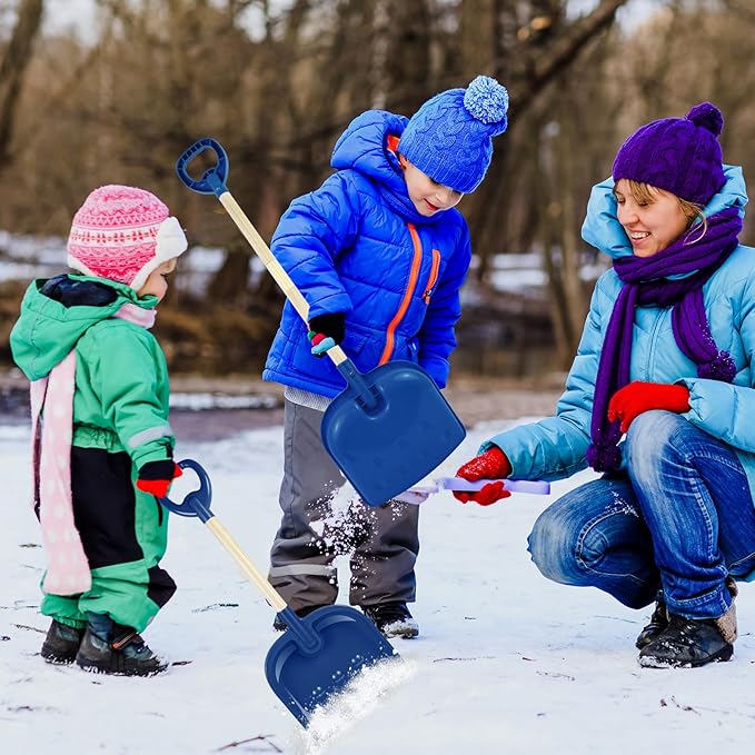 1Pcs Kids Snow Shovel Detachable Toddler Snow Shovel 22"-32" H Small Wooden Shovel with Plastic Scoop & D-Grip Handle Mini Child Digging Shovel Blue Winter Gift for Outdoor Yard Driveway Activities