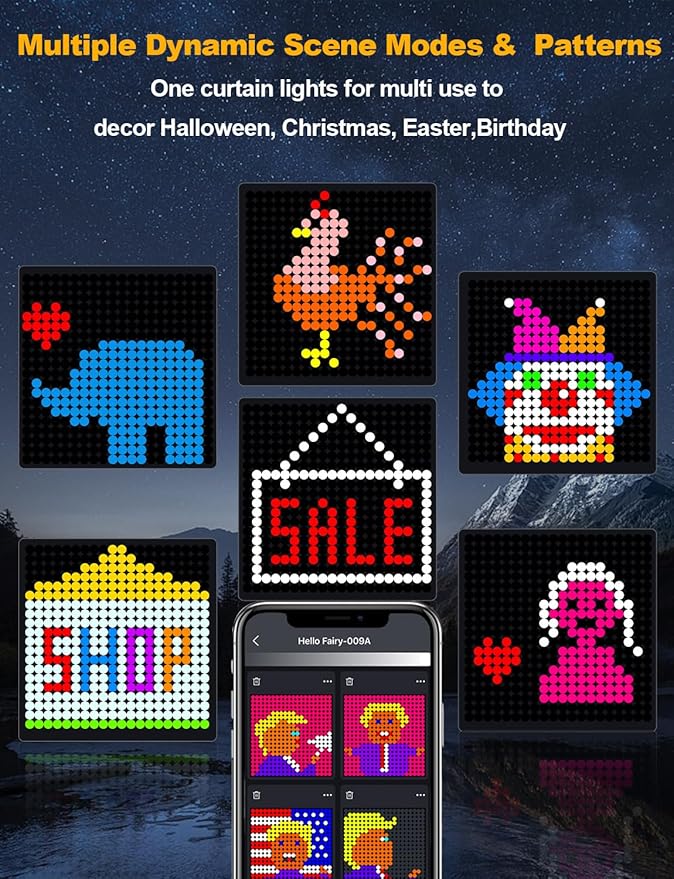 echosari Smart Curtain Lights Plug in, 400 LED Curtain Lights with App Programmable 6.6 x 6.6ft RGB&IC DIY Pattern Music Sync for Bedroom Backdrop Decor