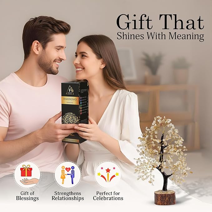 FASHIONZAADI Crystal Tree Gifts for Women, Chakra Healing Citrine Crystals Handmade Money Tree of Life for Home and Office Desk Decoration, Reiki Healing, Good Luck, Positive Energy, Birthday Gifts