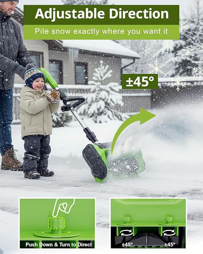 DEGGE Electric Cordless Snow Shovel, 2X 3.0Ah/ 21V/ 12-Inch Battery Snow Blower with Directional Plate & Adjustable Front Handle, Snow Removal for Driveway Sidewalk, Steps, Patio (Charger Included)